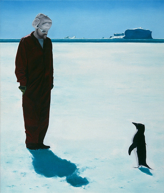 Mann und Pinguin